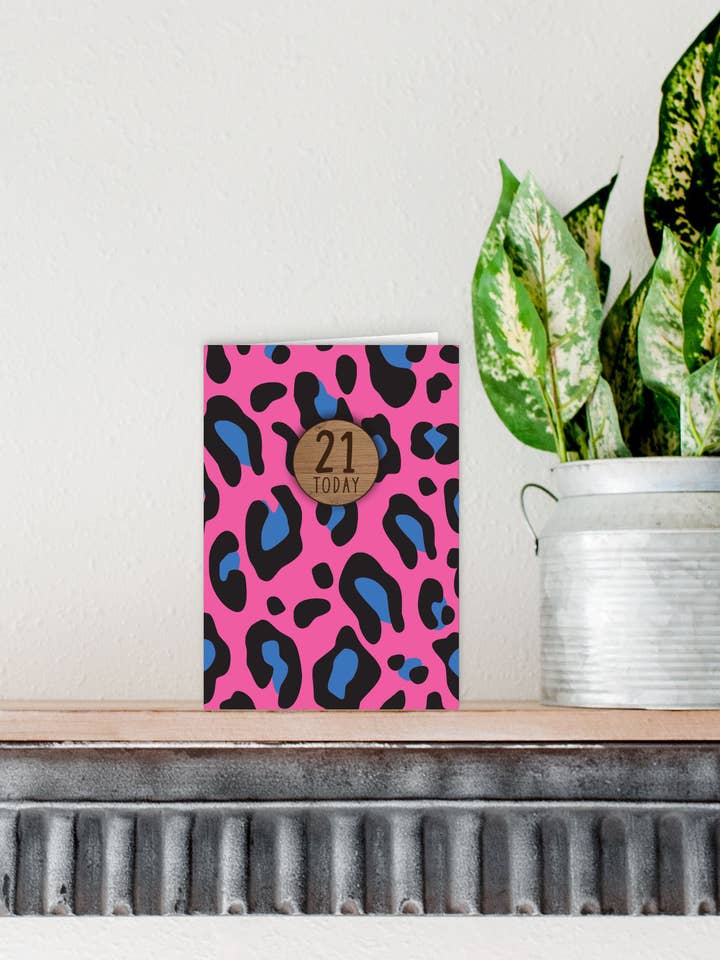 Cartão de 21º Aniversário | Cartão de Aniversário com Impressão Animal por atacado de KDee Designs