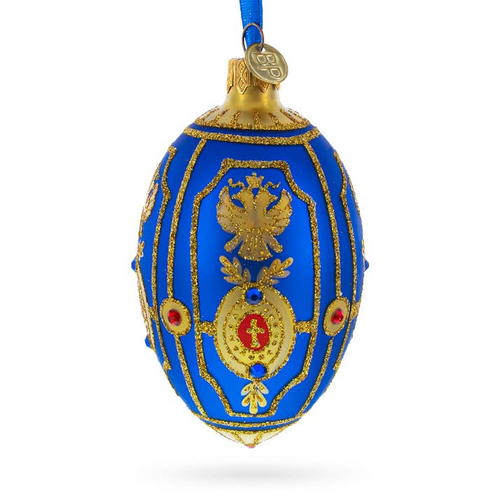 BestPysanky - Venta al por mayor Adornos - Adorno de Navidad de Águila Real en Huevo de Vidrio Azul