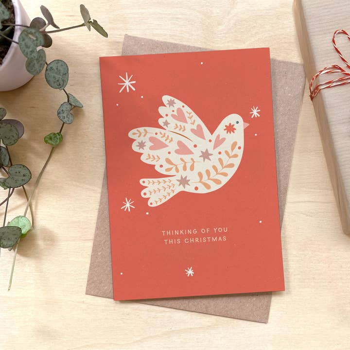 Thinking of You Christmas Recycled Coffee Cup Card for wholesale by Coffee Cup Cards