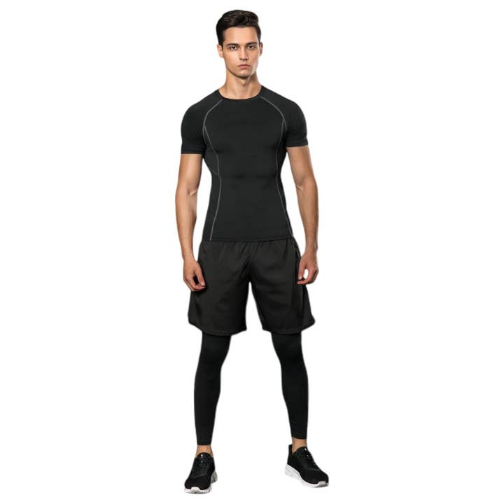Active by Anna-Kaci - Wholesale Athletic top – men's - Men's Short Sleeve Compression Workout Shirt with Moisture-W11
