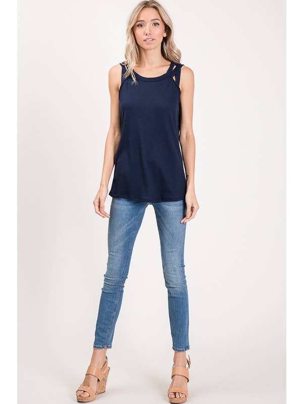 7th Ray - Venta al por mayor Camiseta sin mangas - Mujer - Top de Tirantes con Detalle de Correa en el Hombro de Punto Térmico T239513