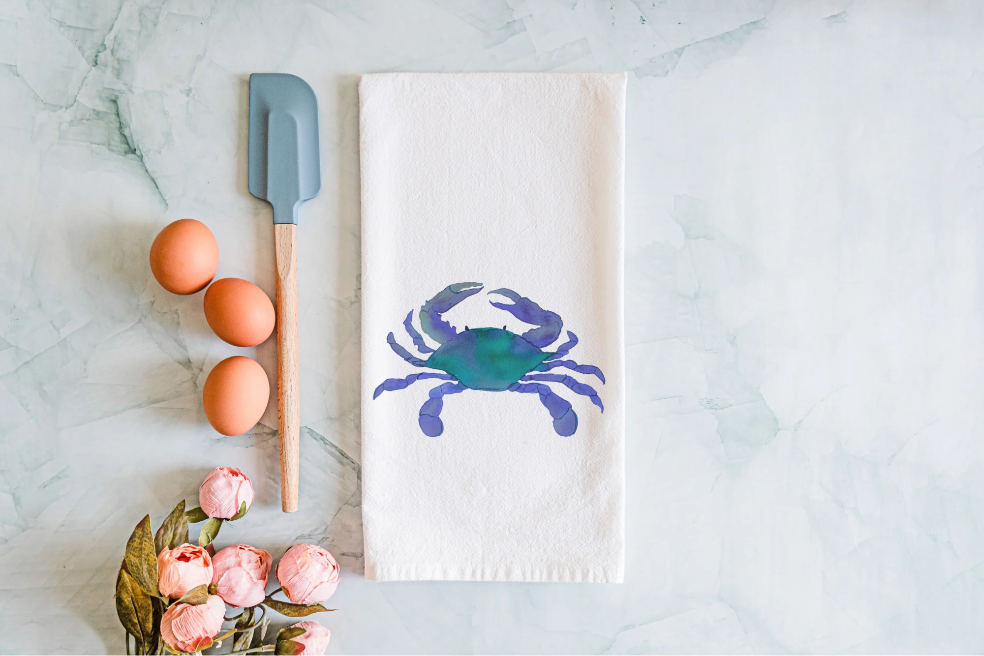 Crows Nest Atelier, LLC - Vendita all'ingrosso Strofinacci - Asciugamano da cucina in cotone con granchio blu ad acquerello0