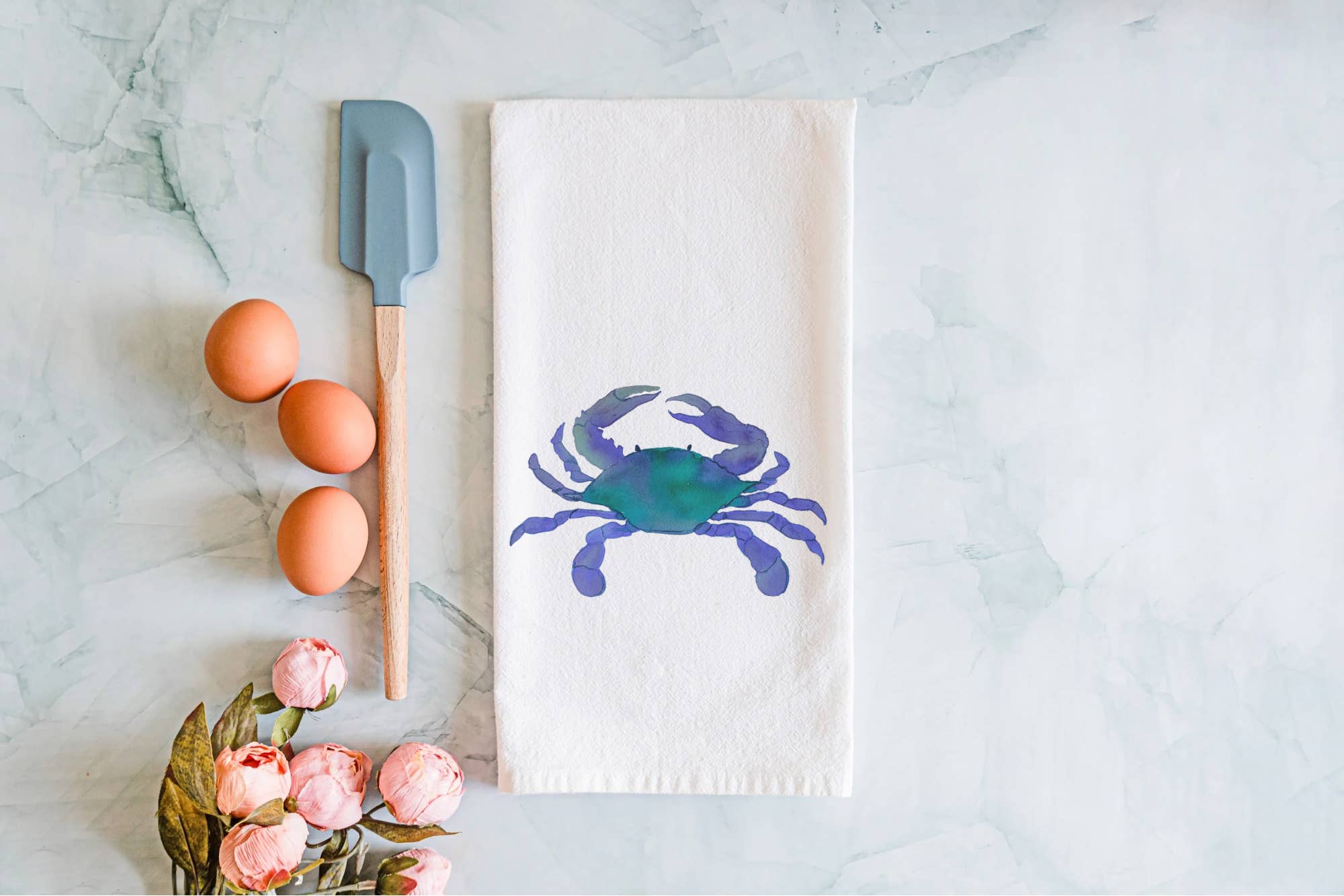 Crows Nest Atelier, LLC - Vendita all'ingrosso Strofinacci - Asciugamano da cucina in cotone con granchio blu ad acquerello