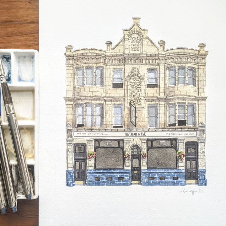 Ana Gallego Illustrations – wholesale Everyday greeting card – Hackney - Adam and Eve pub - Greeting card with envelope - Homerton3