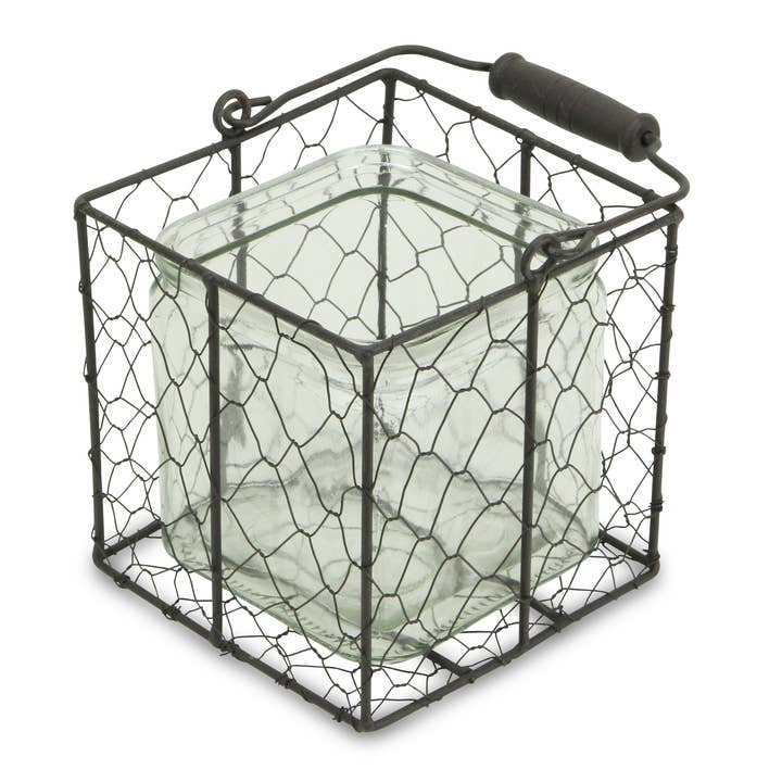 Cheungs Home Decor – Engroshandel Pyntekrukke – Teska Square glaskrukke i brun trådkurv3