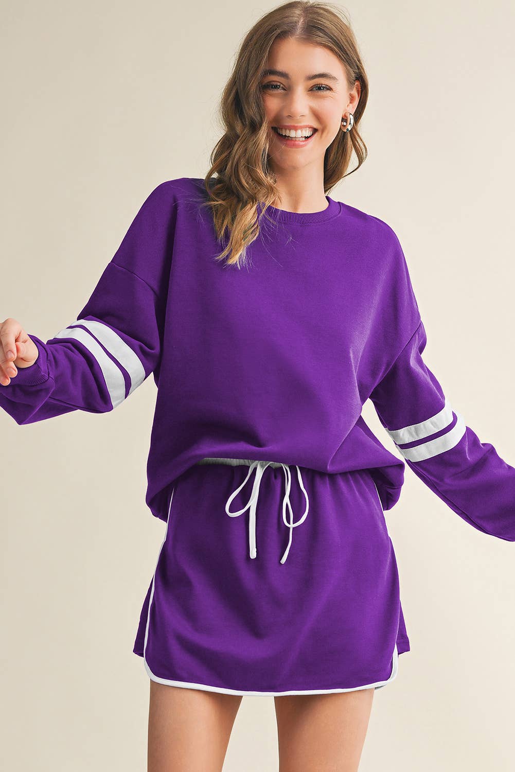 Aapparella - Wholesale Top & Skirt Set - Women's - Stripe Long Sleeve Top & Skort 2 Pcs Set | S-XL10