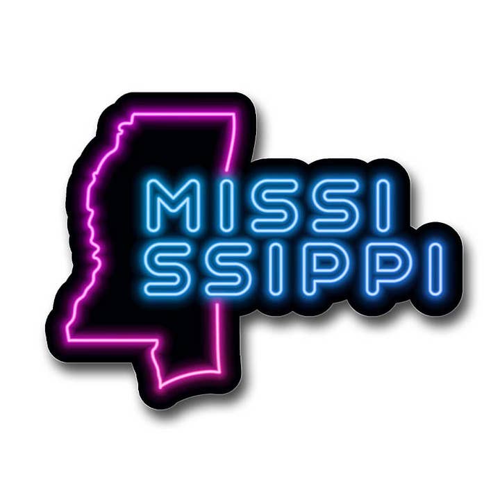 Mississippi Neon State Outline Sticker Vinyl Decal for engroshandel hos CJ's Sticker Shop