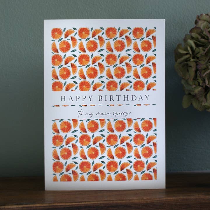 Apelsiner 'Main Squeeze' födelsedagskort för wholesale av Alex Hinton Design