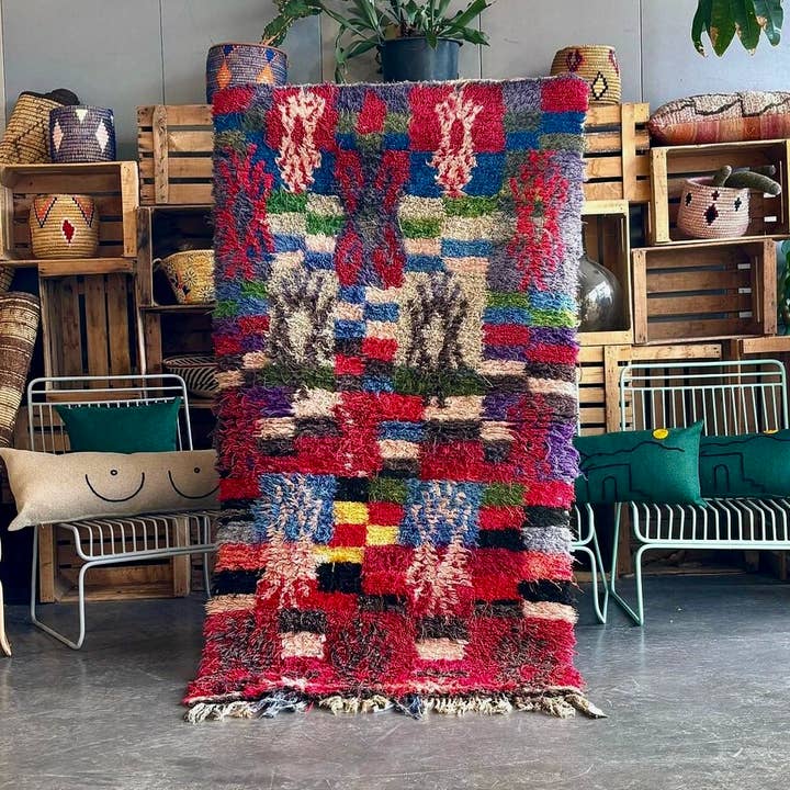 Tapete Vintage Berbere Marroquino Boucherouite de Algodão Vermelho por atacado de leslosanges