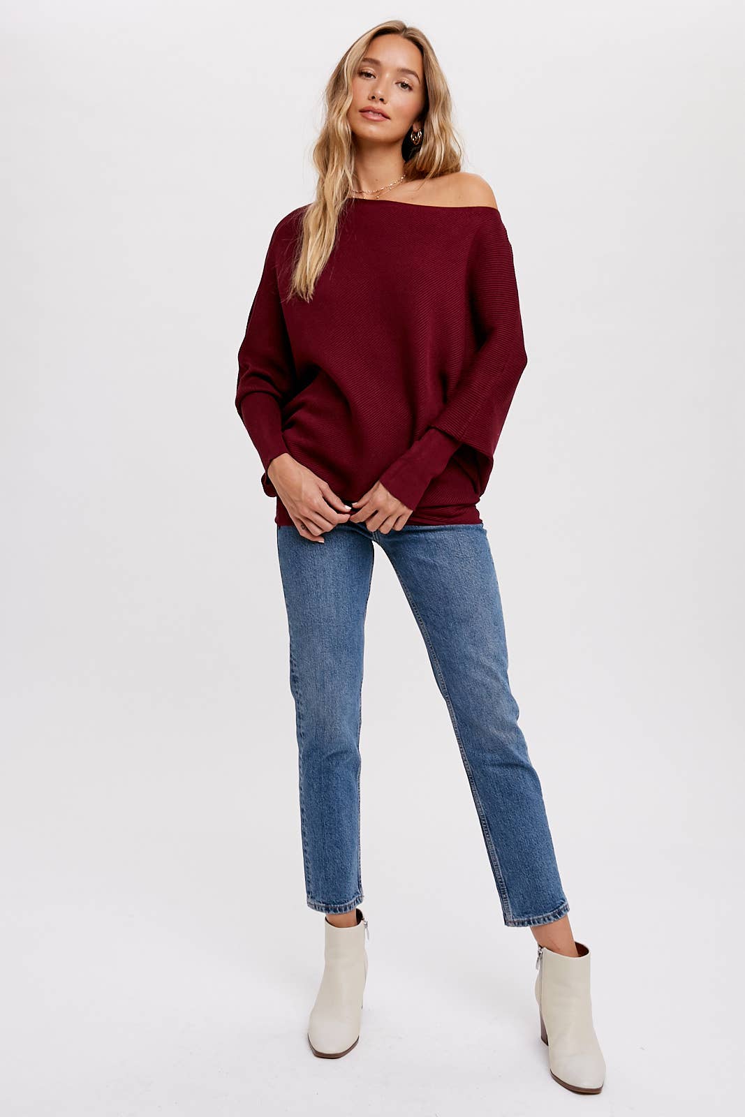 Bluivy - Wholesale Knit Sweater - Women's - ASYMMETRICAL OPEN SHOULDER DOLMAN PULLOVER32