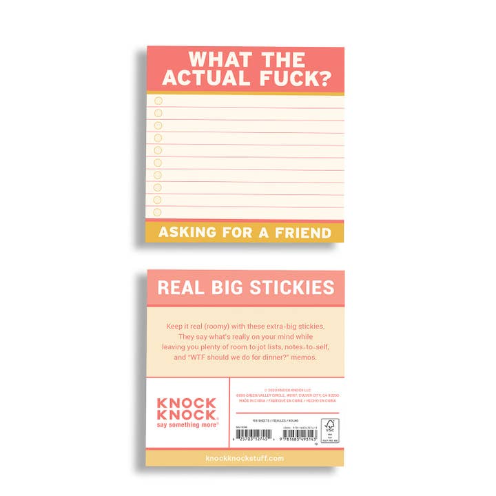 Knock Knock - Wholesale Sticky Notes - Actual Fuck Large Sticky Notes (4 x 4-inches)