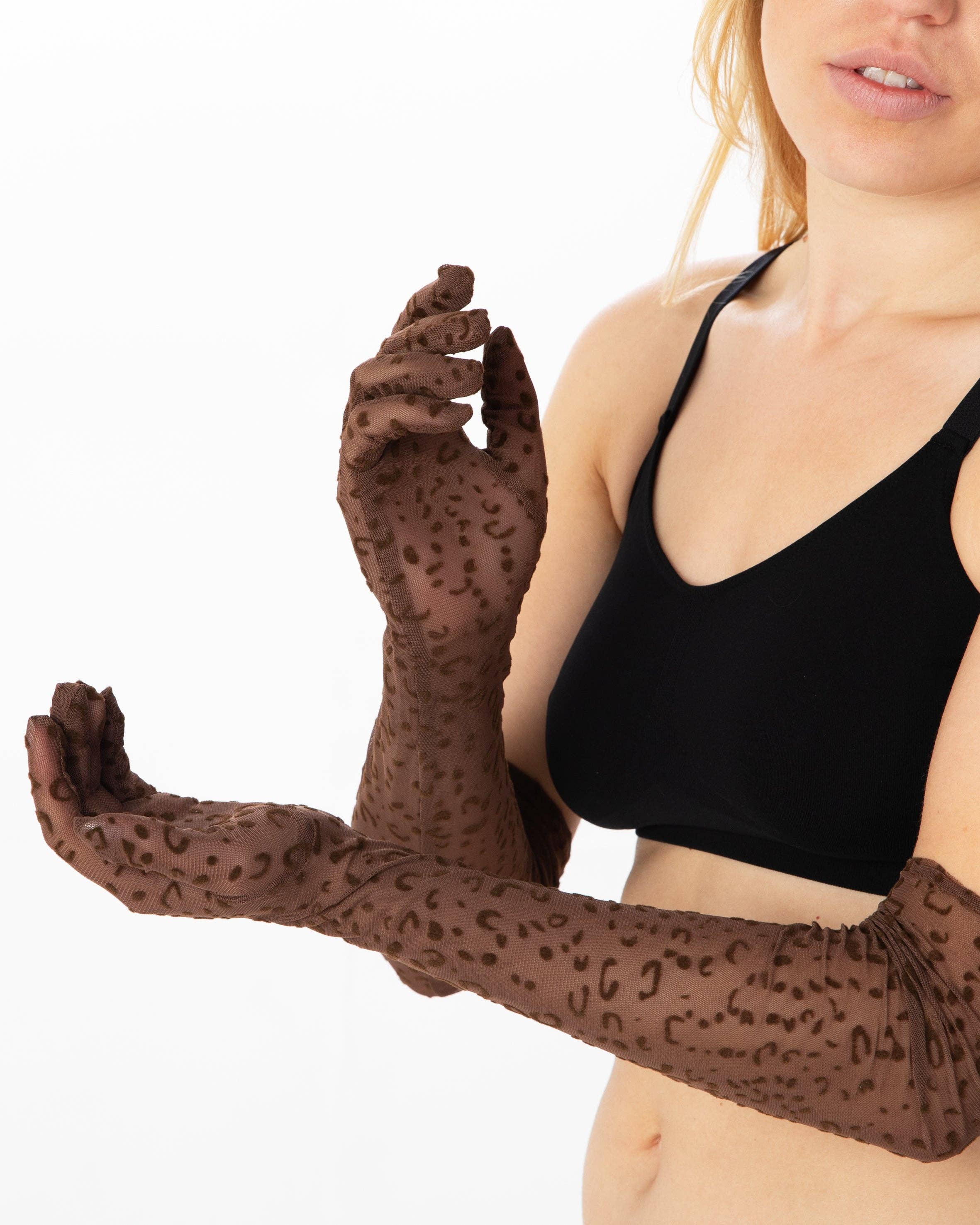 Brown Sheer Leopard Gloves -Clearance for wholesale on Faire1