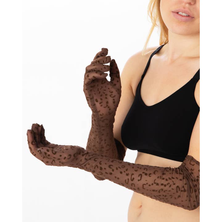 Brown Sheer Leopard Gloves -Clearance for wholesale on Faire1