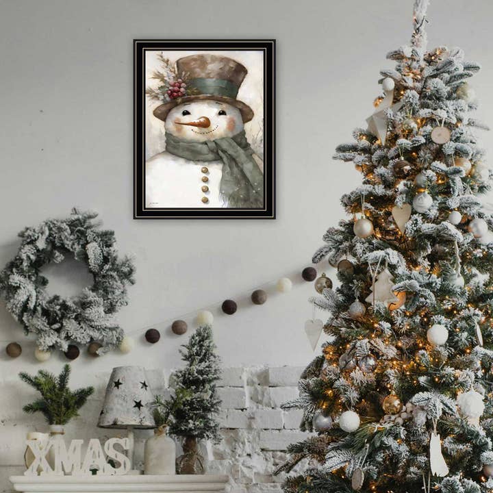 Trendy Decor 4U - Wholesale Christmas Wall Art - Old World Frosty The Snowman Black Framed Wall Art