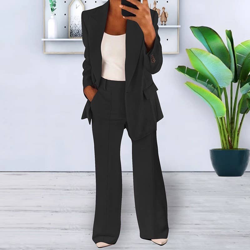 Lily Clothing - Wholesale Suit Set - Women's - Fashionable solid-color suit jacket trousers set5