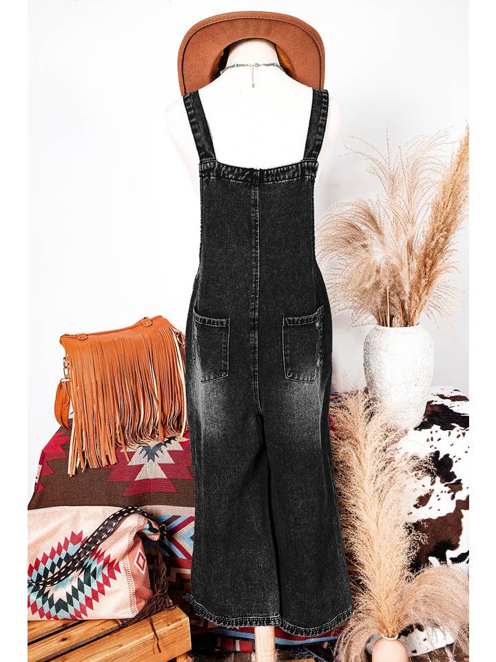 fashionworks - Wholesale Overalls - Women's - Fashion-W Distressed Bib Pocket Wide Leg Denim Overall