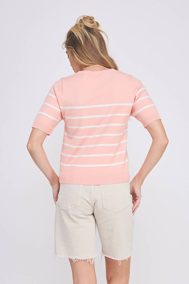Allie Rose - Wholesale Knit Top - Women's - Soft Fine Gauge Short Slv Preppy Striped Top8