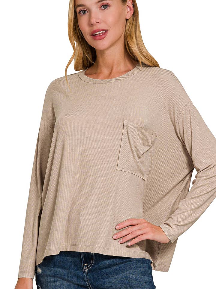 .0711 Ribbed Rayon Span Dolman Sleeve Top w/ Pocket SI-26693 for wholesale by 42POPS