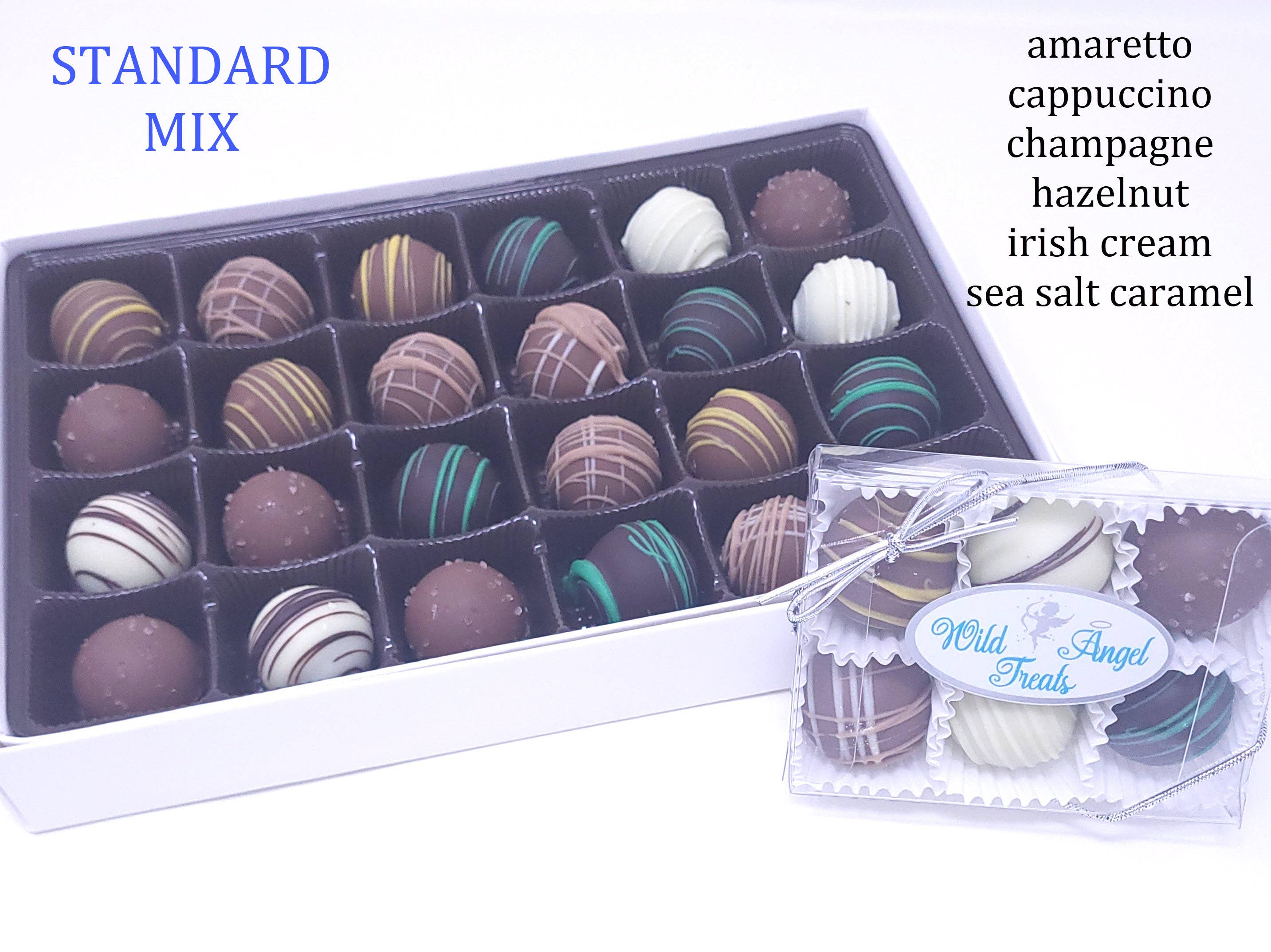 Wild Angel Treats, LLC - Wholesale Chocolate Box - Gourmet Chocolate Ganache Bite Size Truffles - Assorted1