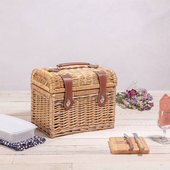 Adeline Collection Deep Purple with Coral Pattern Napa Wine & Cheese Picnic Basket for wholesale on Faire2