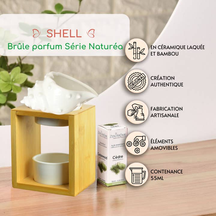 Zen'ArĂ´me - Wholesale Oil Warmer - Scented wax burner - bamboo / Shell ceramic1