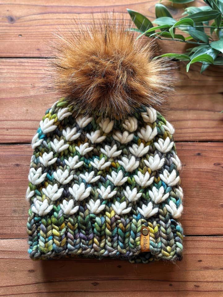 Lotus Flower Beanie in Arequita/Natural for wholesale by Ellikin Knits