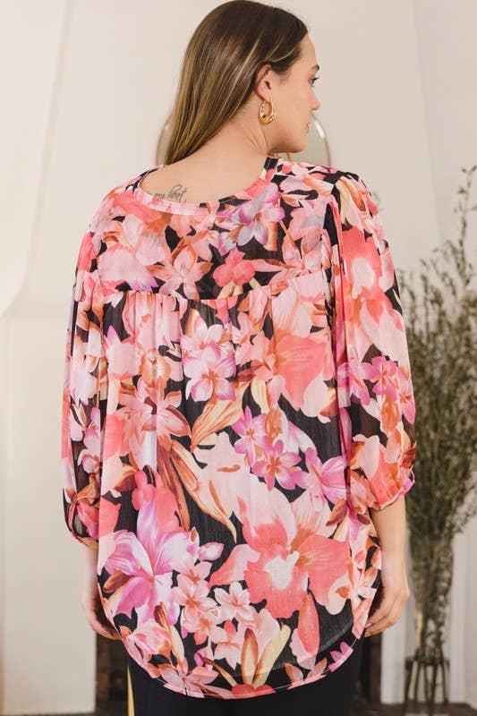 Oddi - Vente Chemisier – femme - Blouse boutonnée à col rayé fleuri13