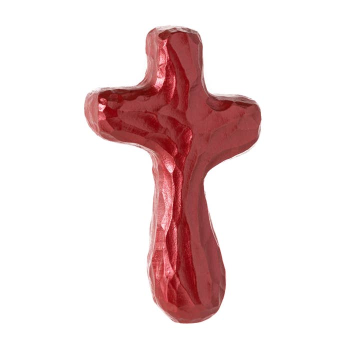 Holy Land Wood and Stone - Wholesale Decorative Tabletop Object - Shimmering Red Holding Cross 3