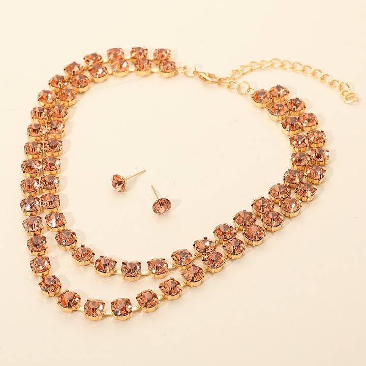 Sensibling Corp. - Wholesale Jewelry Set - Double Row Round Stone Cluster Link Layered Necklace6