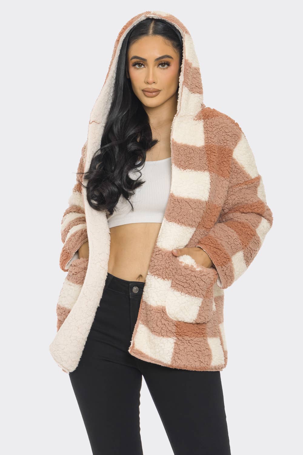 Lime All the Time - Wholesale Jacket - Women's - Teddy Bear Pattern Fluffy Fuzzy Fur Hoodie Jacket18