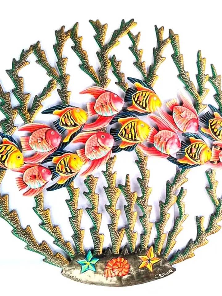 Målad korallskola Haitisk metallväggkonst för wholesale av Beyond Borders