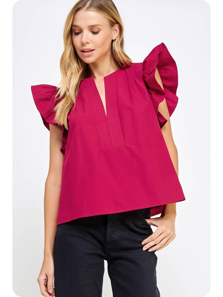 Strut & Bolt - Wholesale Blouse - Women's - Flutter Ruffle Sleeve Poplin Top3