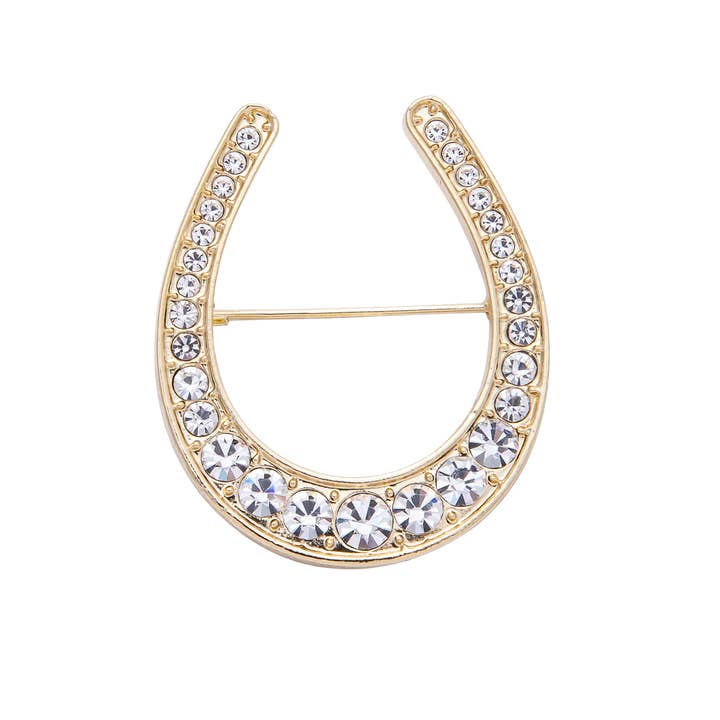 Jumbo Gold Horseshoe Diamond Brooch Pin BH-21BH055 for wholesale by Simply Jewels