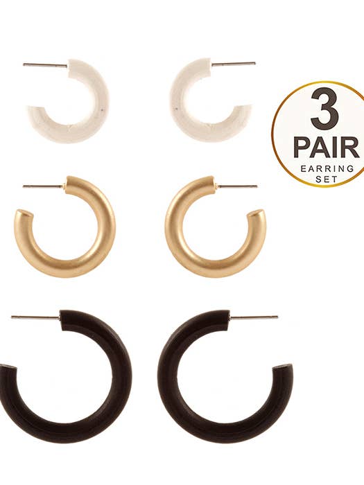(J435) JUEGO DE PENDIENTES DE ARO DE MADERA DE 3 PARES para venta al por mayor de Jewelry Max