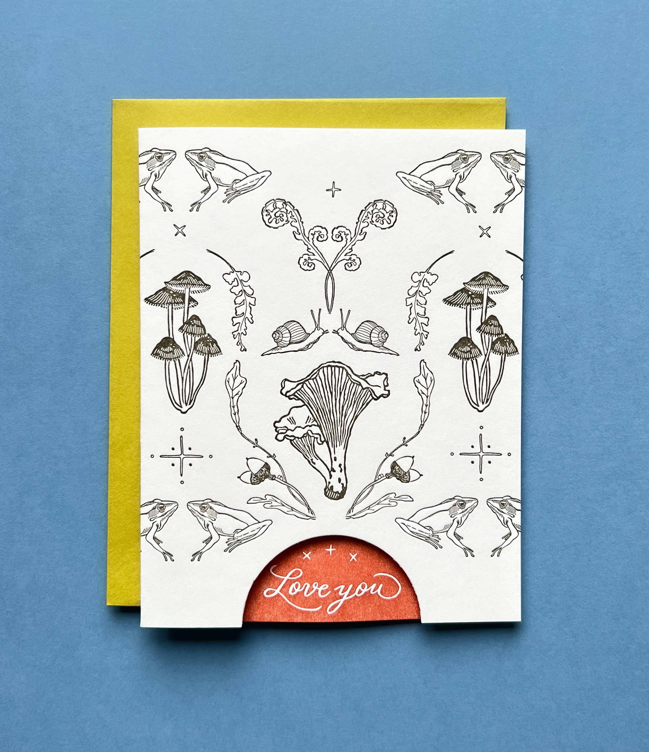 Blackbird Letterpress – wholesale Love card – mushroom woodland LOVE you card1