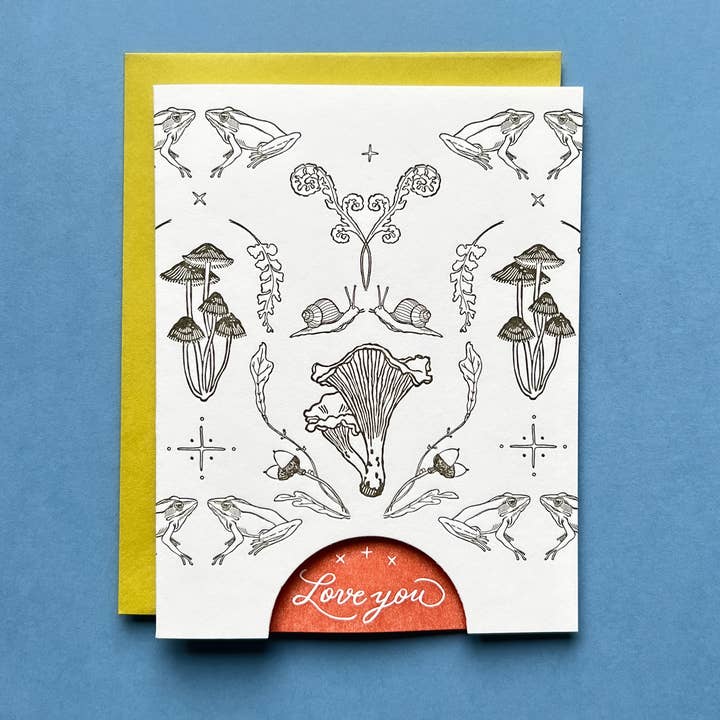 Blackbird Letterpress – wholesale Love card – mushroom woodland LOVE you card1
