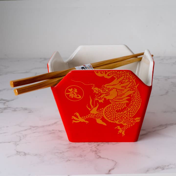 16oz 5"W x 4"H Takeout Box Serving Bowl With Chopsticks Dragon (1/24) for wholesale by Urban Tokyo