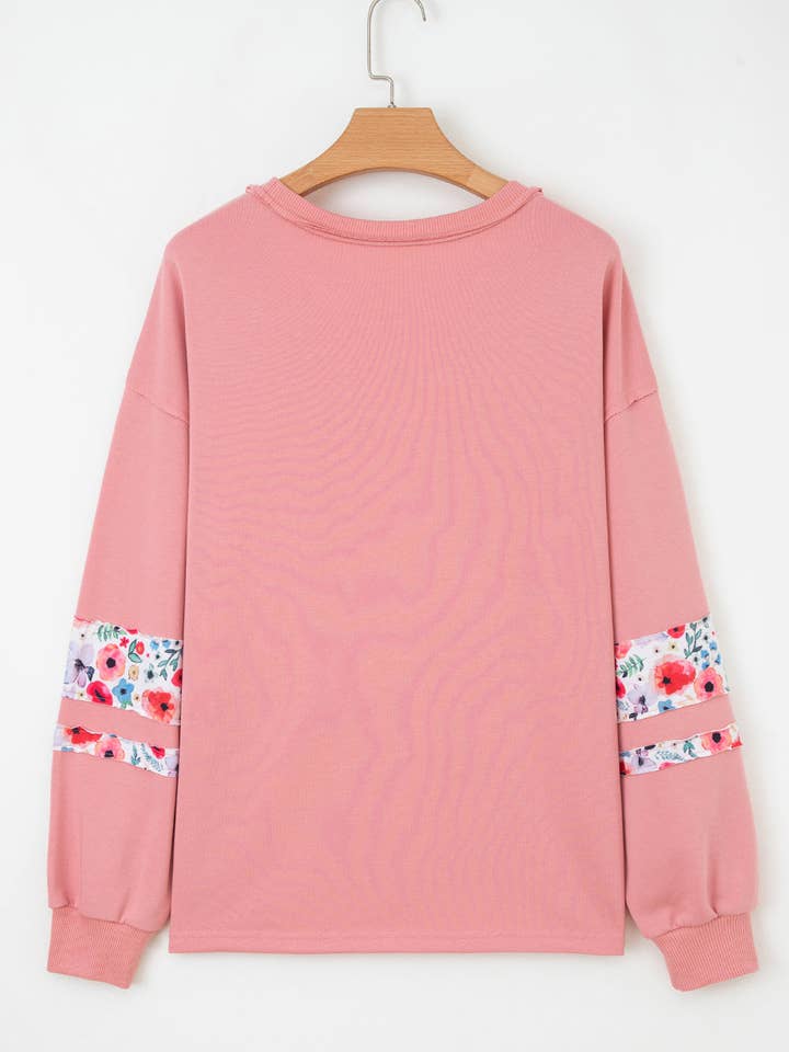Peach Blossom Floral Applique Baggy Pullover Sweatshirt for wholesale on Faire1