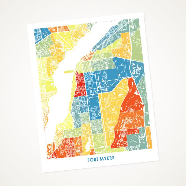 Juanita's Adventures - Wholesale Art Print - Ft Myers Map Print0