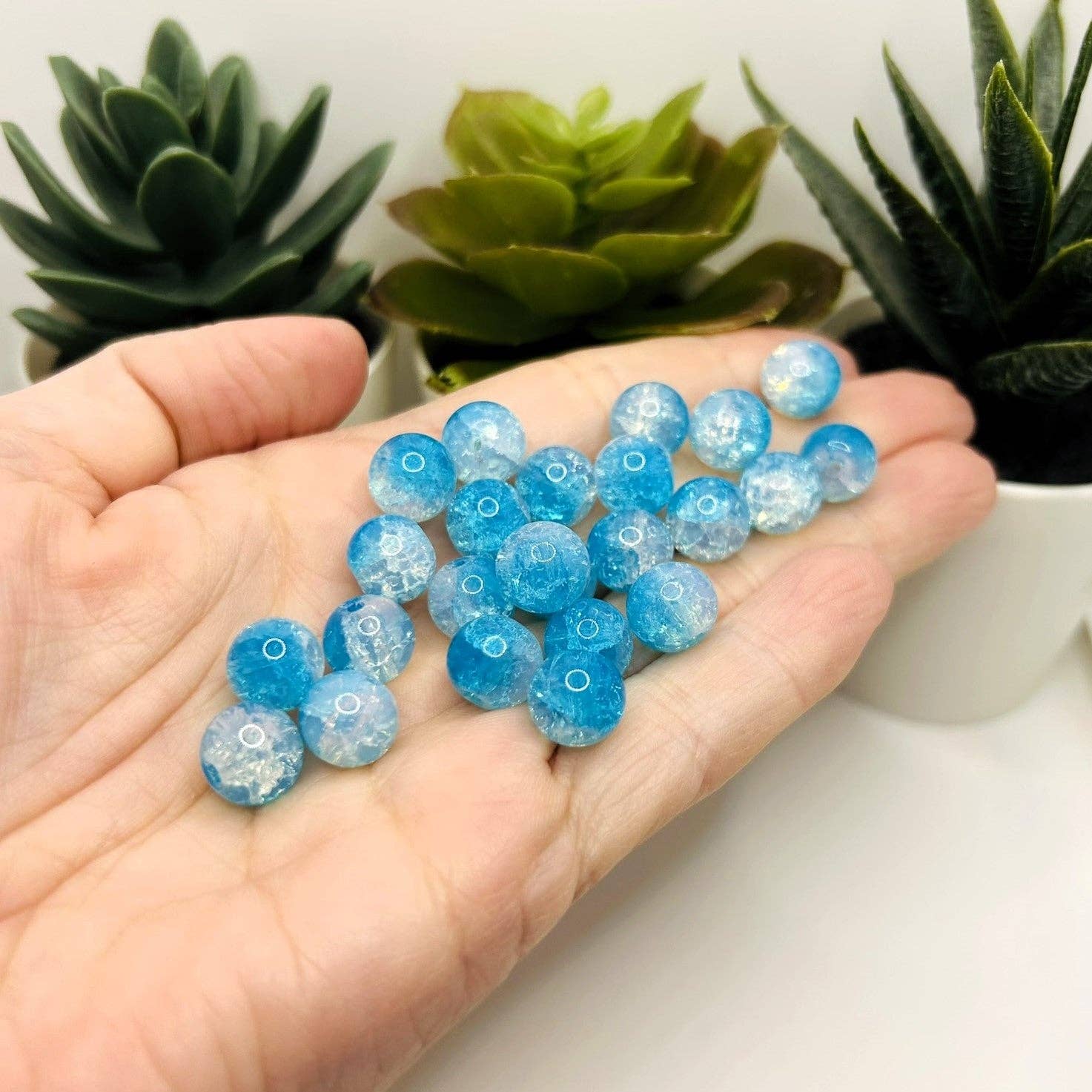 Guerrilla Charm - Wholesale Beads - 10mm Blue and Clear Crackle Glass Beads1
