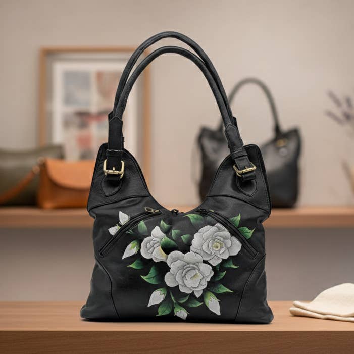 Äkta läderhandväska handmålad – Svart för wholesale av Alta Quero