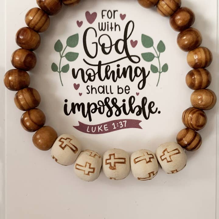 Faithstrings - Wholesale Beaded Bracelet - Nothing shall be Impossible Christian Wood Bead Bracelet
