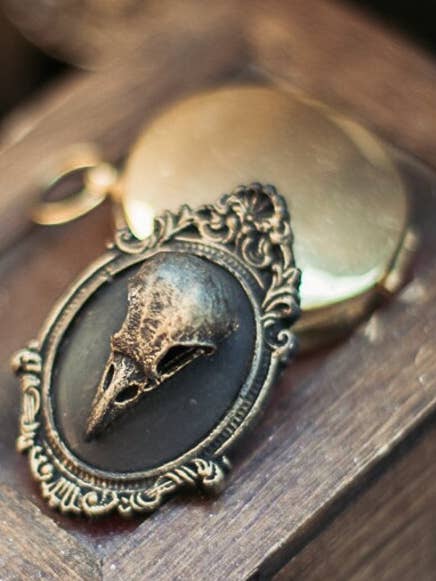 Bronze raven skull brooch cameo jewelry gothic victorian for wholesale by Costurero Real