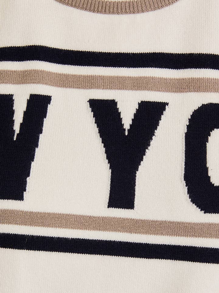 White LONG SLEEVE CREW NECK 'NEW YORK' SWEATER for wholesale on Faire6