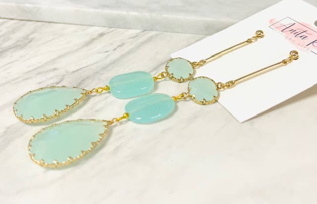 Anita K By Blushing Pink - Wholesale Dangle Earrings - Green Chalcedony Shoulder Duster Earring1