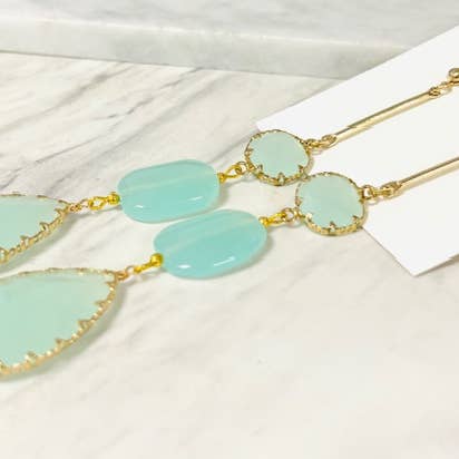 Anita K By Blushing Pink - Wholesale Dangle Earrings - Green Chalcedony Shoulder Duster Earring1