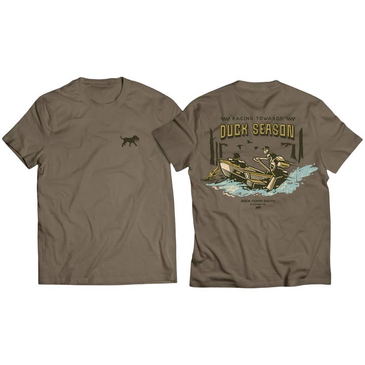 Back Down South Clothing - Wholesale Screen Printed T-Shirt - Unisex - Duck Season Race - Mocha SS0