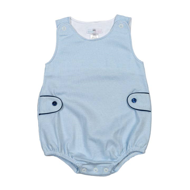 TON-130 Tony blue tiny stripes Pima two button Bubble for wholesale by Baby Loren