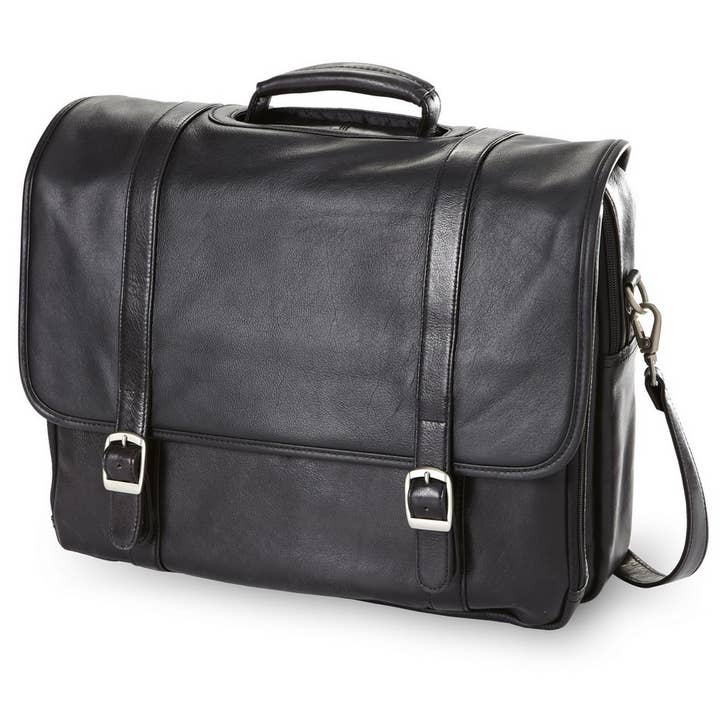Executive Leather Flap Laptop Briefcase for wholesale by Clava Leathergoods and Accessories
