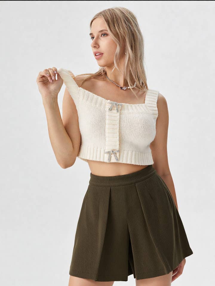 NP70121-Pleated Solid Corduroy Skort Shorts for wholesale by VERY J